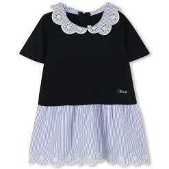 Bimaterial collared dress