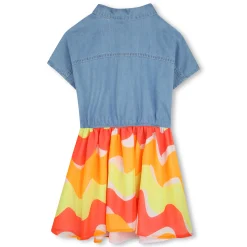 Bimaterial dress with collar