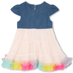 Bi-material dress with ruffles