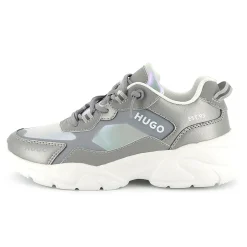 Bi-material lace-up trainers