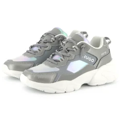 Bi-material lace-up trainers