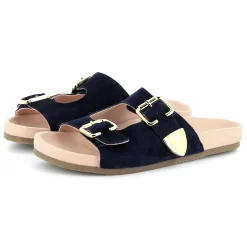 Buckled leather slides