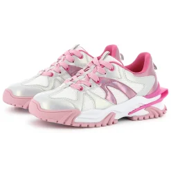 Dual-fabric lace-up trainers