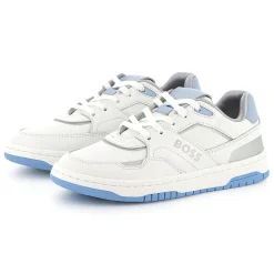 Lace-up dual-fabric trainers